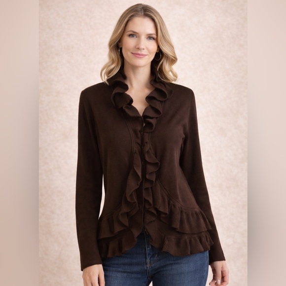 Elementz Brown Ruffled Cardigan - Picture 5 of 8